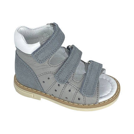 Ортопедичні дитячі босоніжки Ortomedica 42-07 3 застібки, сірі, фото 1