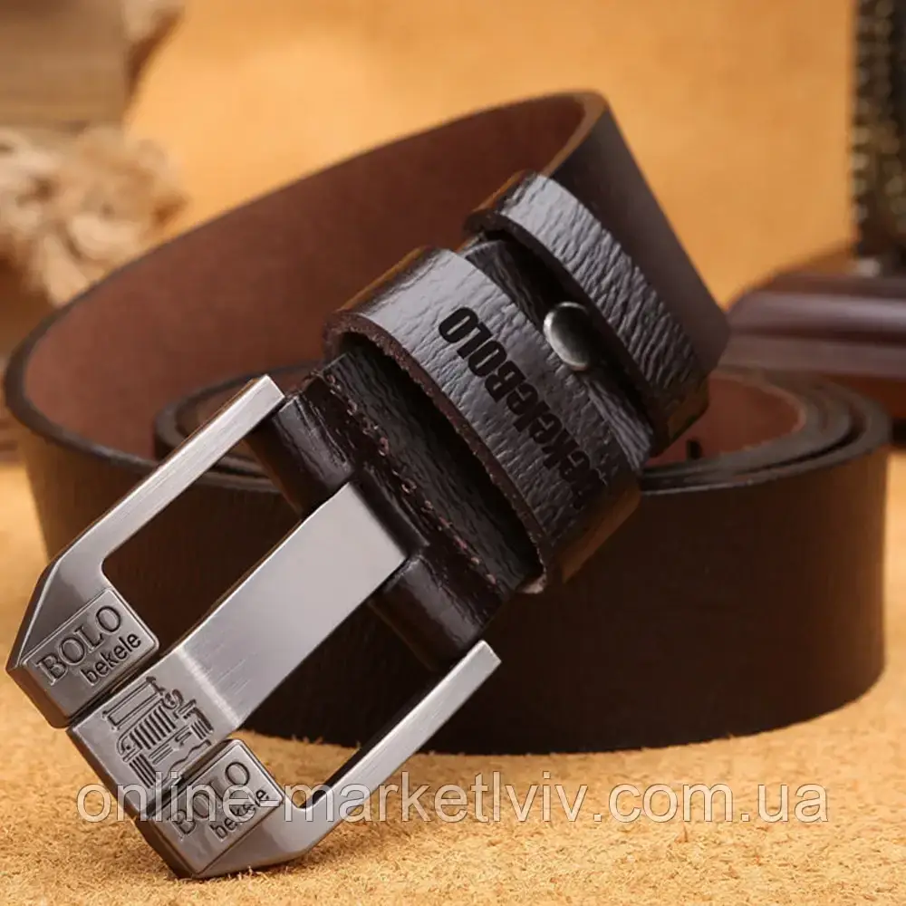 Чоловічий ремінь шкіряний 125см, Bolo Bekele №2, Коричневий / Класичний ремінь із шкіри / Ремінь під джинси, фото 1