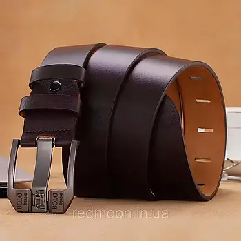 Ремінь чоловічий зі шкіри (125см), Bolo Bekele №2, Коричневий / Шкіряний ремінь / Ремінь під джинси