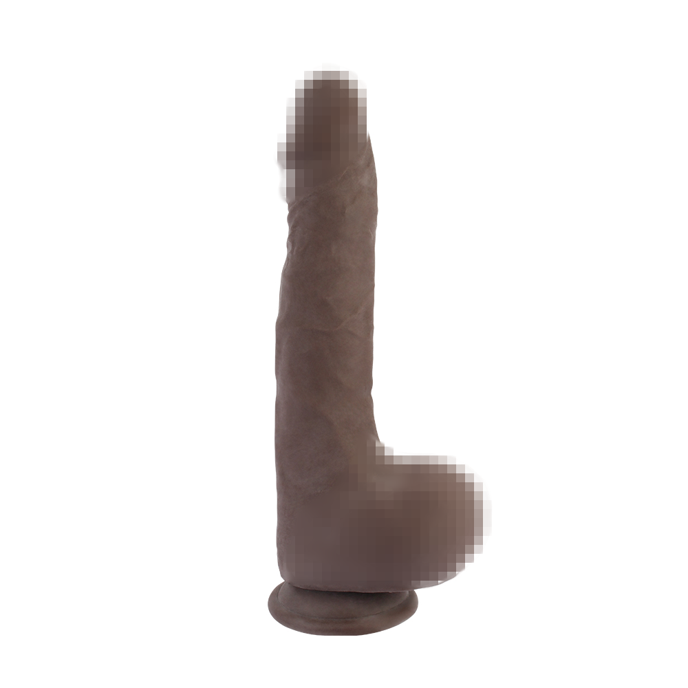 Коричневий реалістичний двошаровий фалоімітатор, Великий дилдо з мошонкою на присосці (25.5 см)