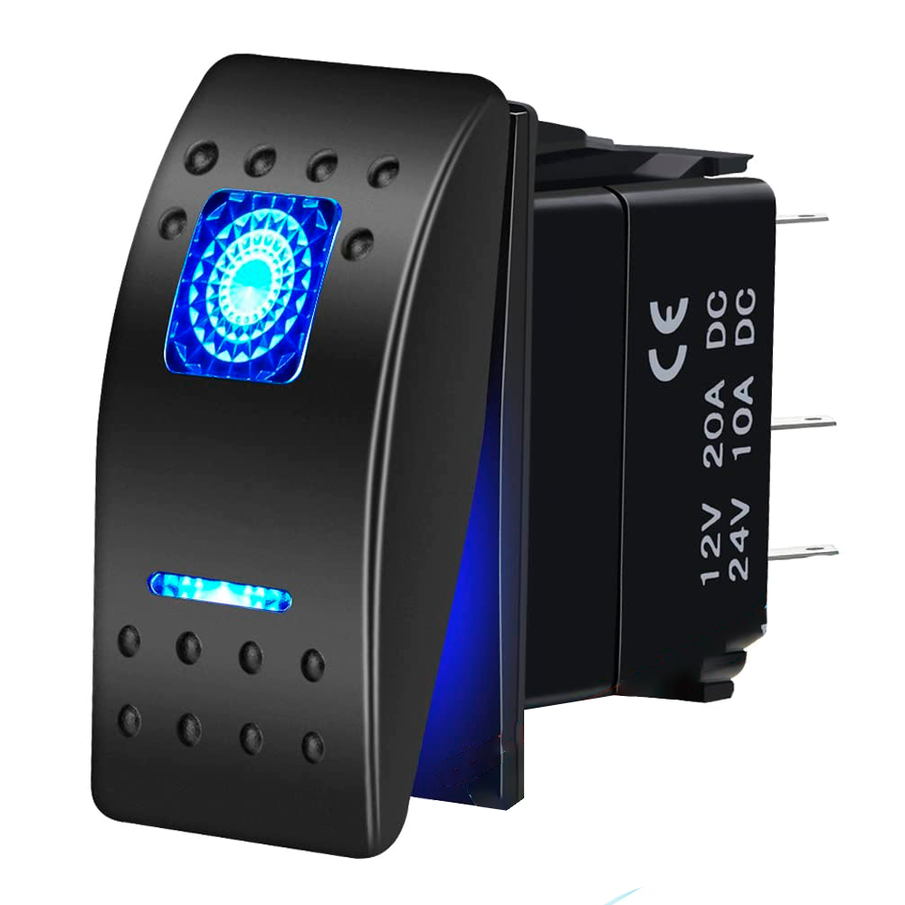 Автомобільний кулісний кнопка перемикач 3-х позиційний без фіксації (ON)-OFF-(ON), з підсвічуванням, фото 1