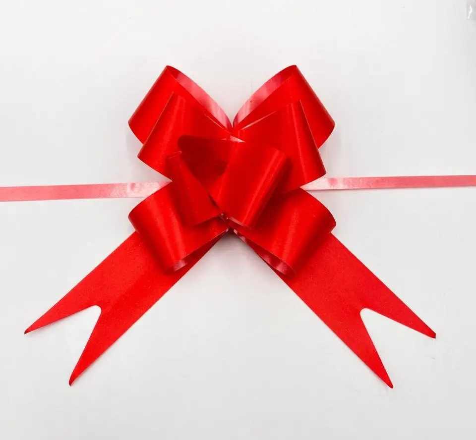 Бантик з поліпропіленової стрічки 2,5 х 45см (у зібранному виді 8 х 13см) червоний, за 1шт, фото 1