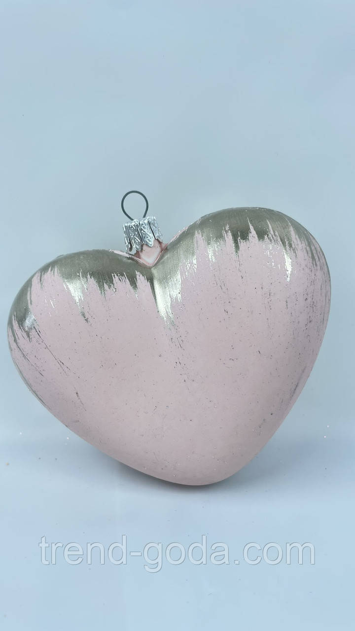 Іграшка на ялинку серце рожеве із золотистою затертістю, новорічні прикраси декор на ялинку, фото 1