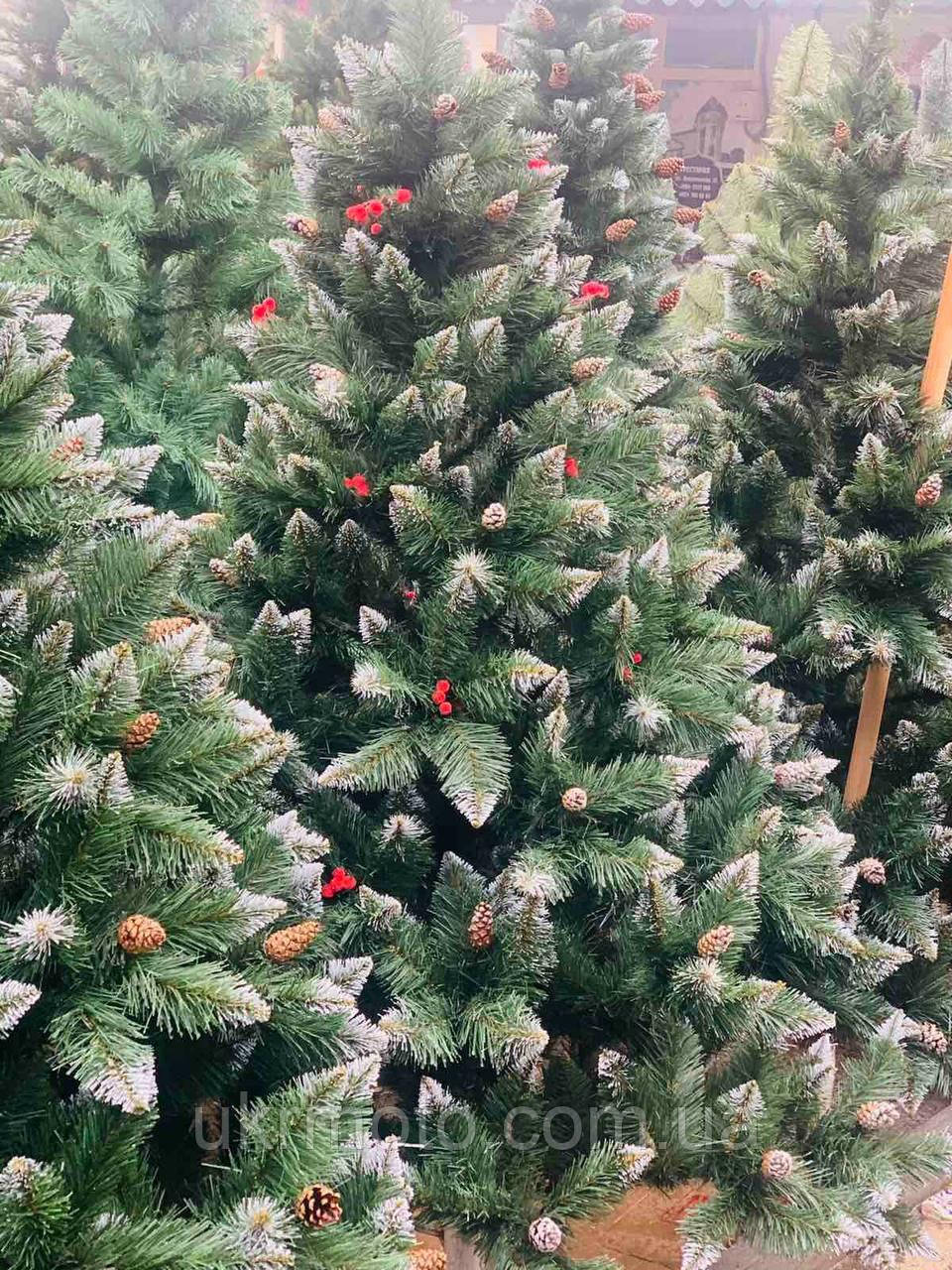 Ялинка штучна з шишками та калиною 2.2 м ПВХ, фото 1