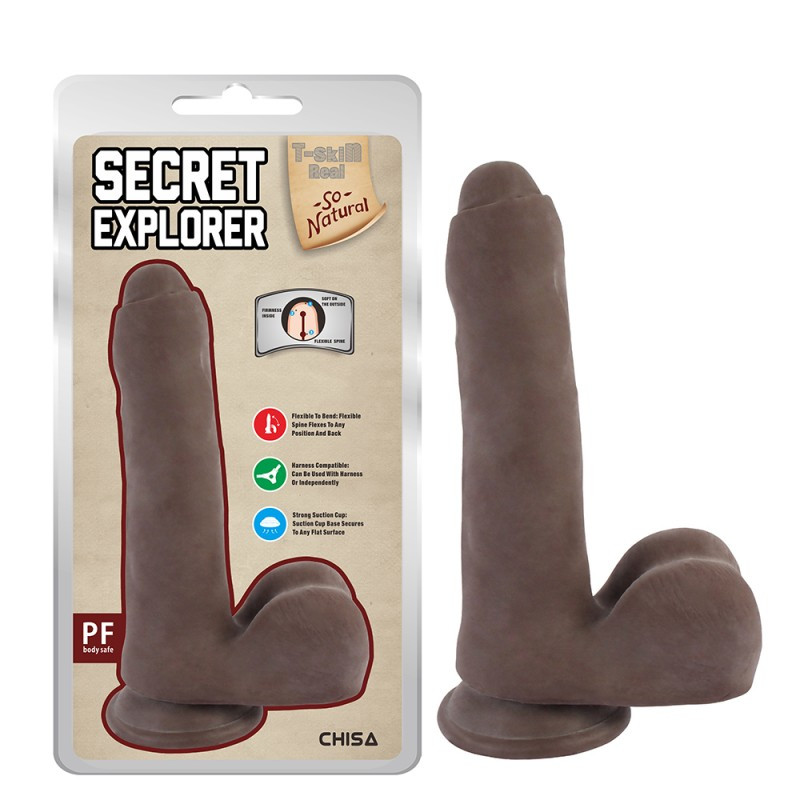 Фалоімітатор коричневий реалістичний двошаровий ділдо з полувідкритою головкою і мошонкою від Chisa (20 см), фото 1