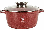 Каструля-казан кругла з антипригарним гранітним покриттям TK-00053 6.7 л 28 см червоний, фото 2