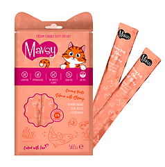 Рідкі кремоподібні ласощі MavsyCreamy Treats Salmon with shrimp для котів з лососем та креветками 5x15g