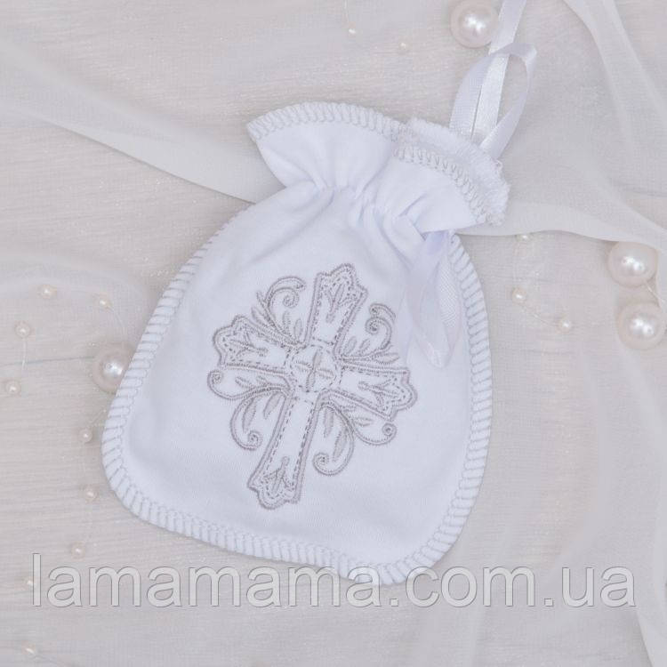 Хрестильний мішечок для першого локону "Звичай-1" Білий/Срібло Betis, фото 1