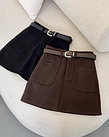 Женская кашемировая короткая стильная юбка шорты черного шоколадного цветов Xs-S, M-L