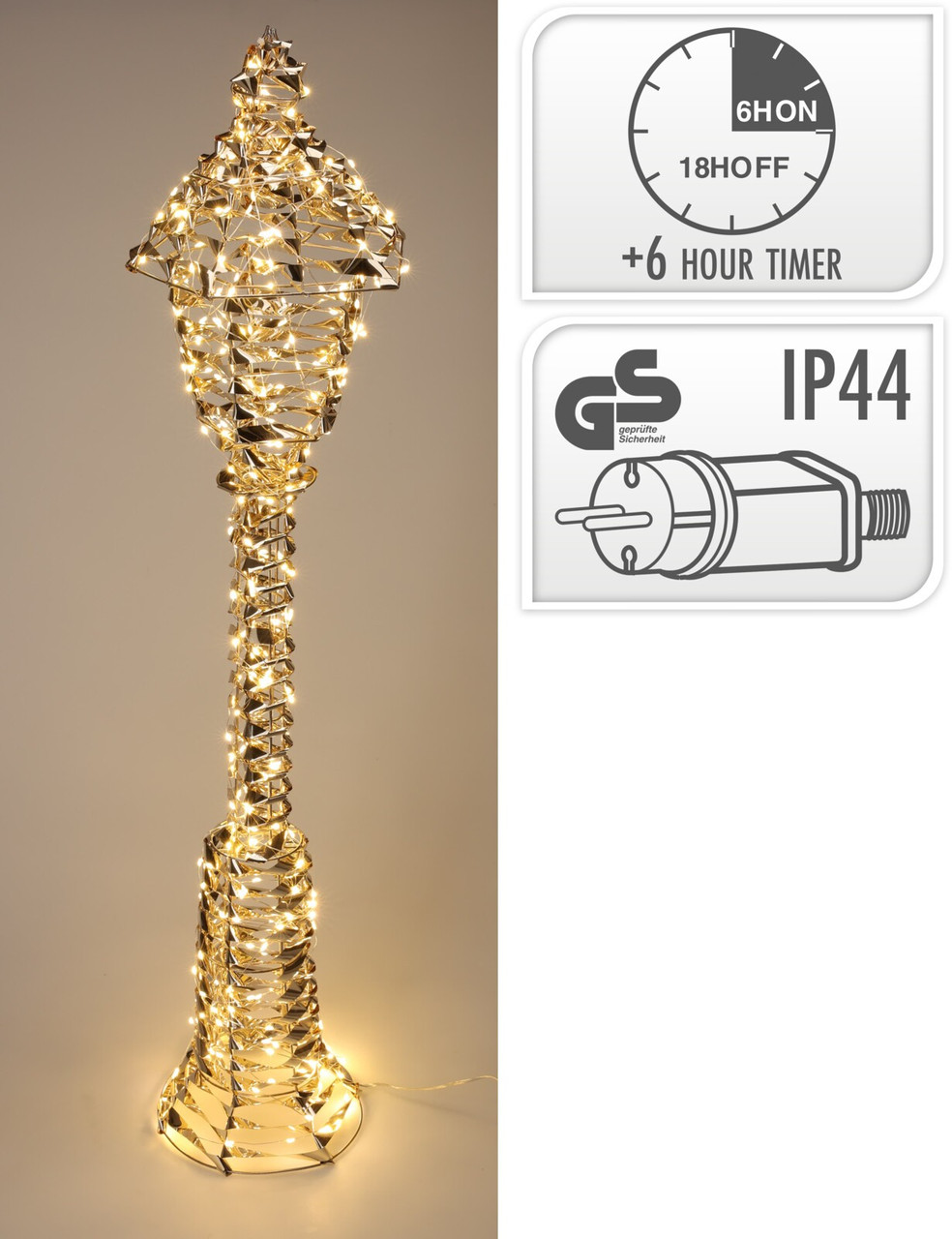 Koopman - Ліхтар золотий 140 см  з LED підсвіткою