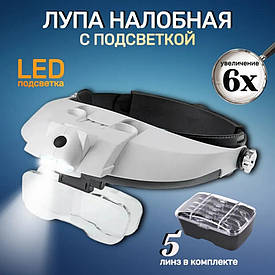 Лупа налобна з підсвіткою MG81001-G з головним кріпленням