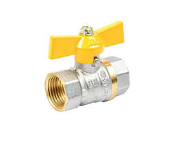 Кран кульовий ГГБ 1/2" (гайка/гайка/метелик) жовтий Valve J.G.