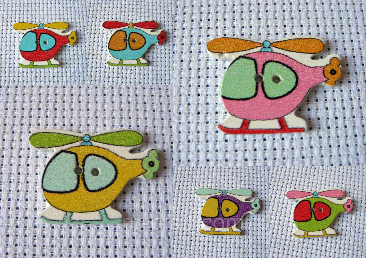 Гудзик дерев'яний, декоративний. Вертоліт, 20х28 мм, фото 1