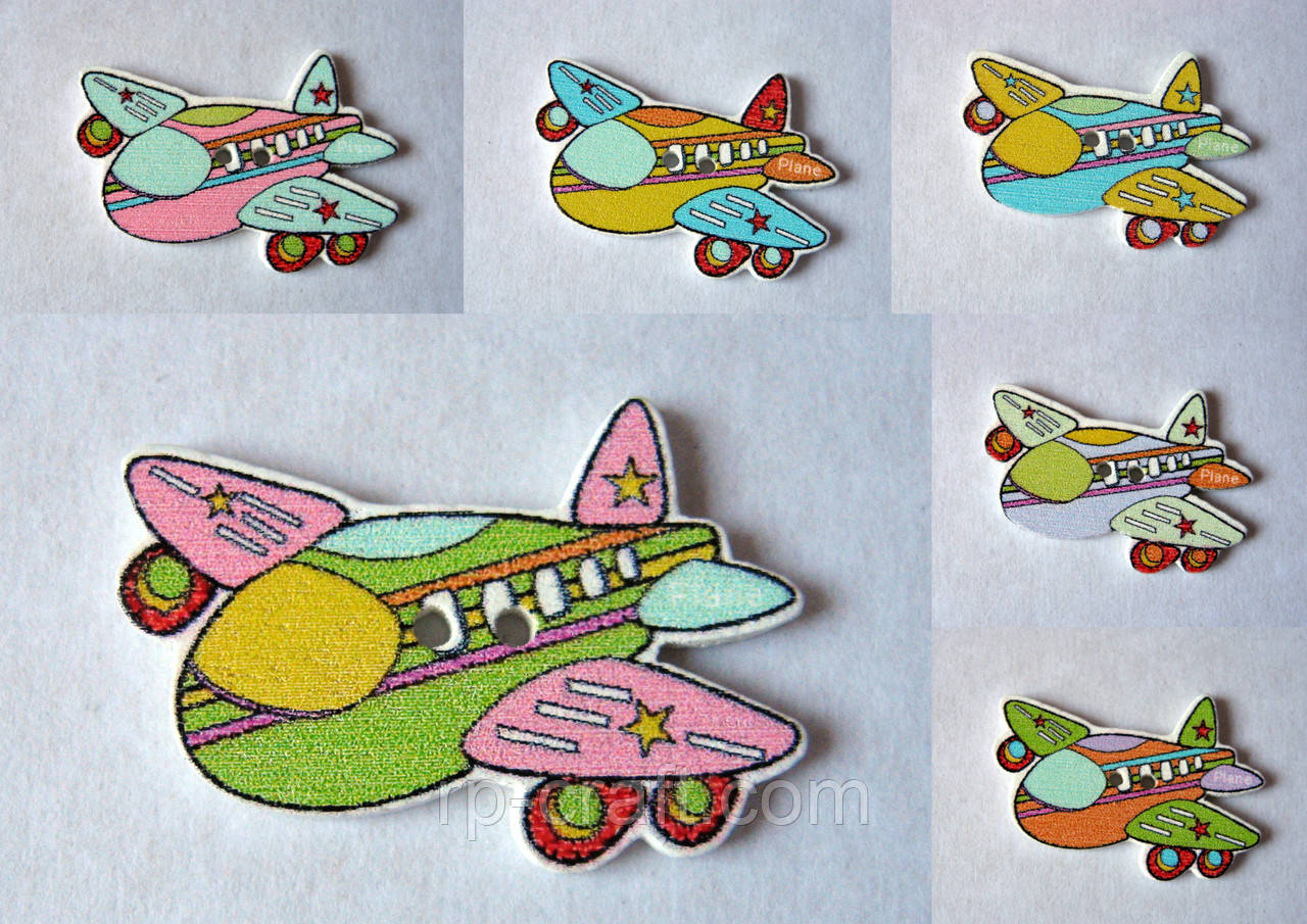 Гудзик дерев'яний, декоративний. Літак, 20х30 мм, фото 1