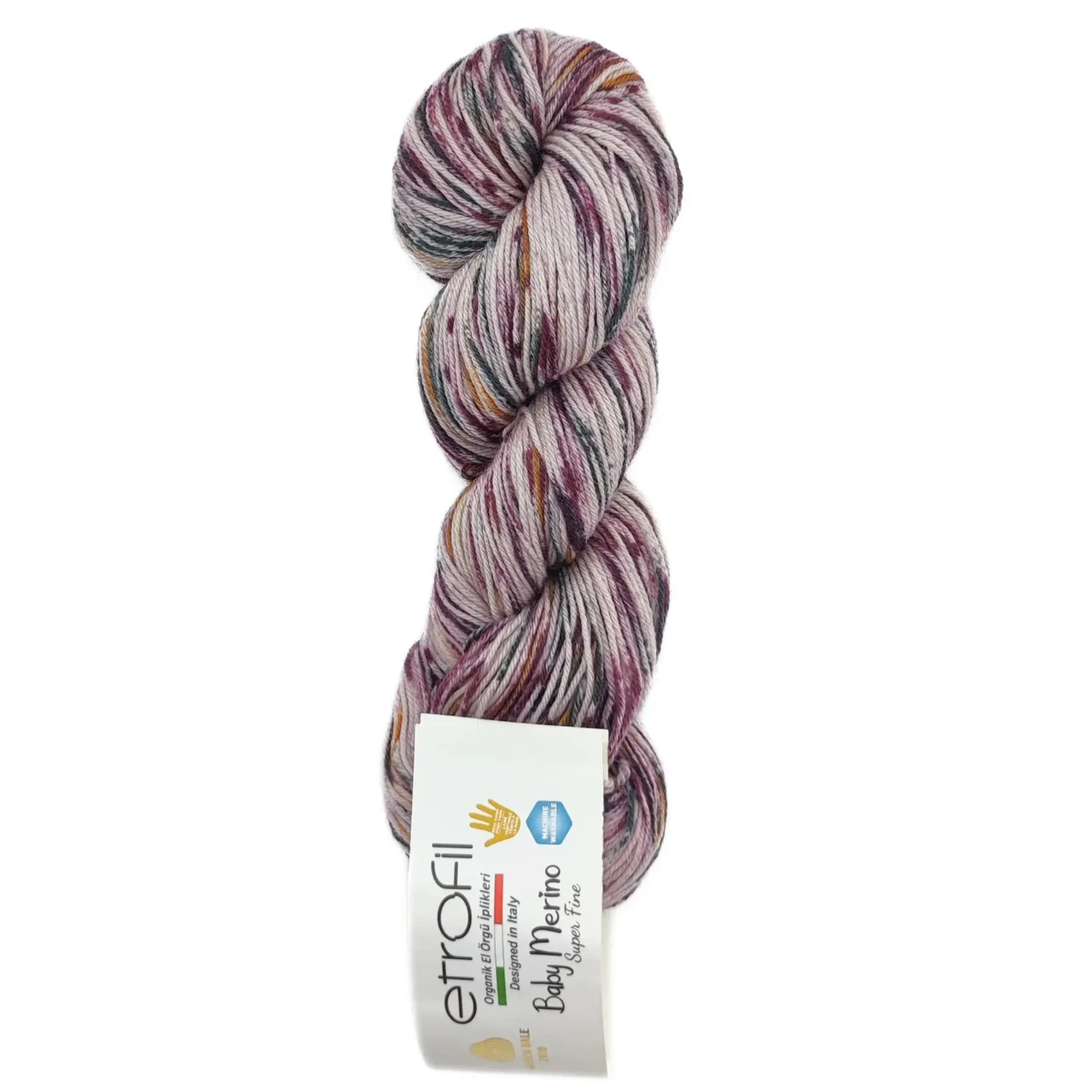 Пряжа Baby Merino Print/Бебі Меріно Прінт, бузковий-рожевий-зелений EL004, Etrofil