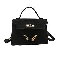 Жіноча сумка 6209 крос-боді на ремінці бархатна велюрова замшева чорна