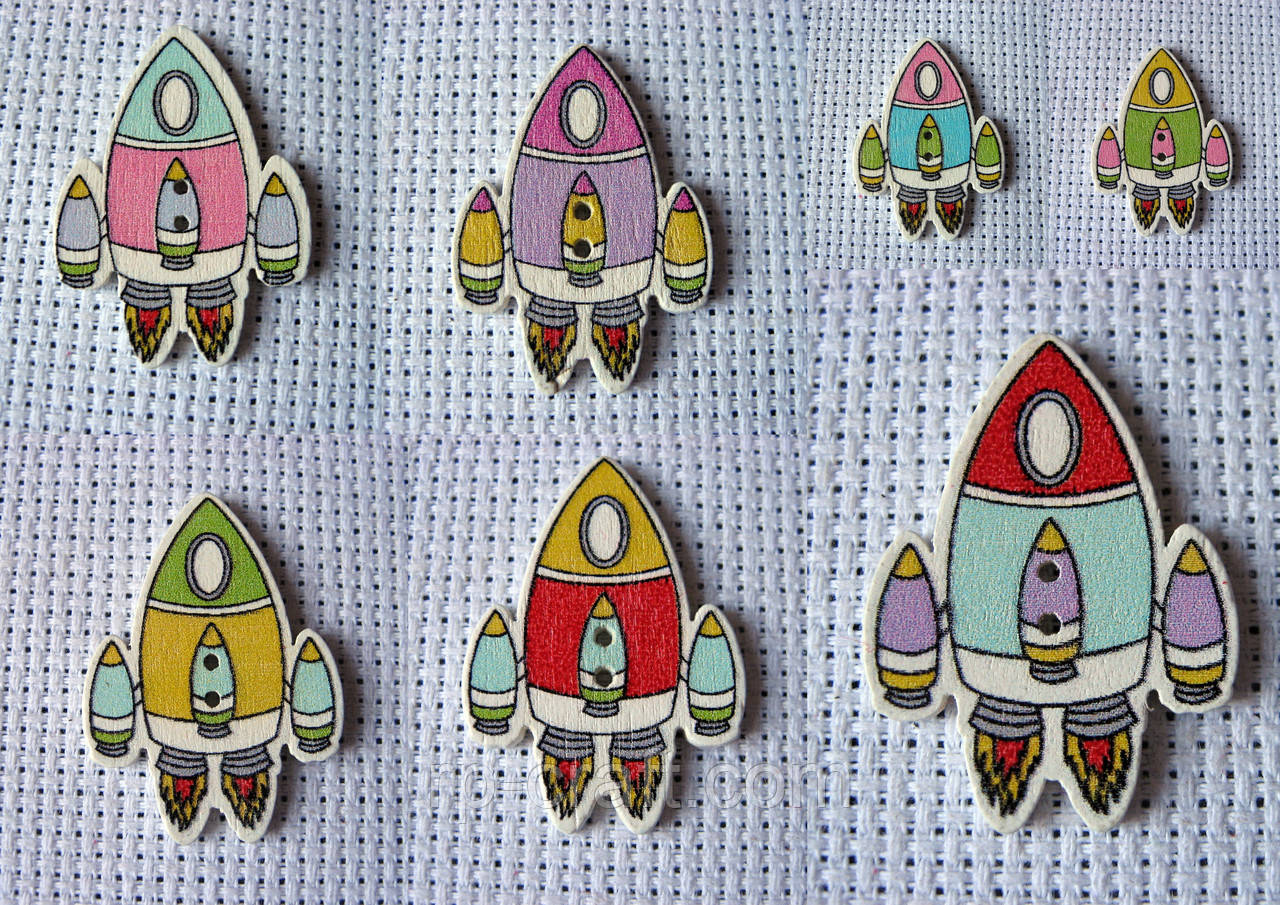 Гудзик дерев'яний, декоративний. Ракета, 23х33 мм, фото 1