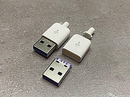 10 шт. Штекер під шнур USB 2.0 (AM) 5А 4pin білий