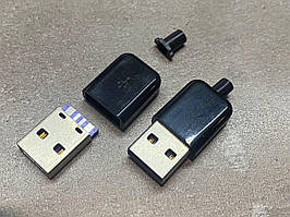 10 шт. Штекер під шнур USB 2.0 (AM) 5А 4pin чорний