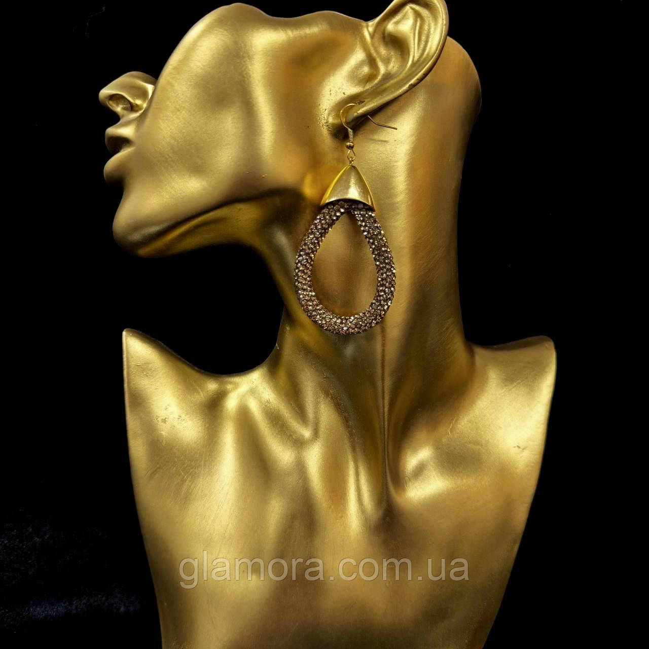 Сережки сценічні зі стразами Gold