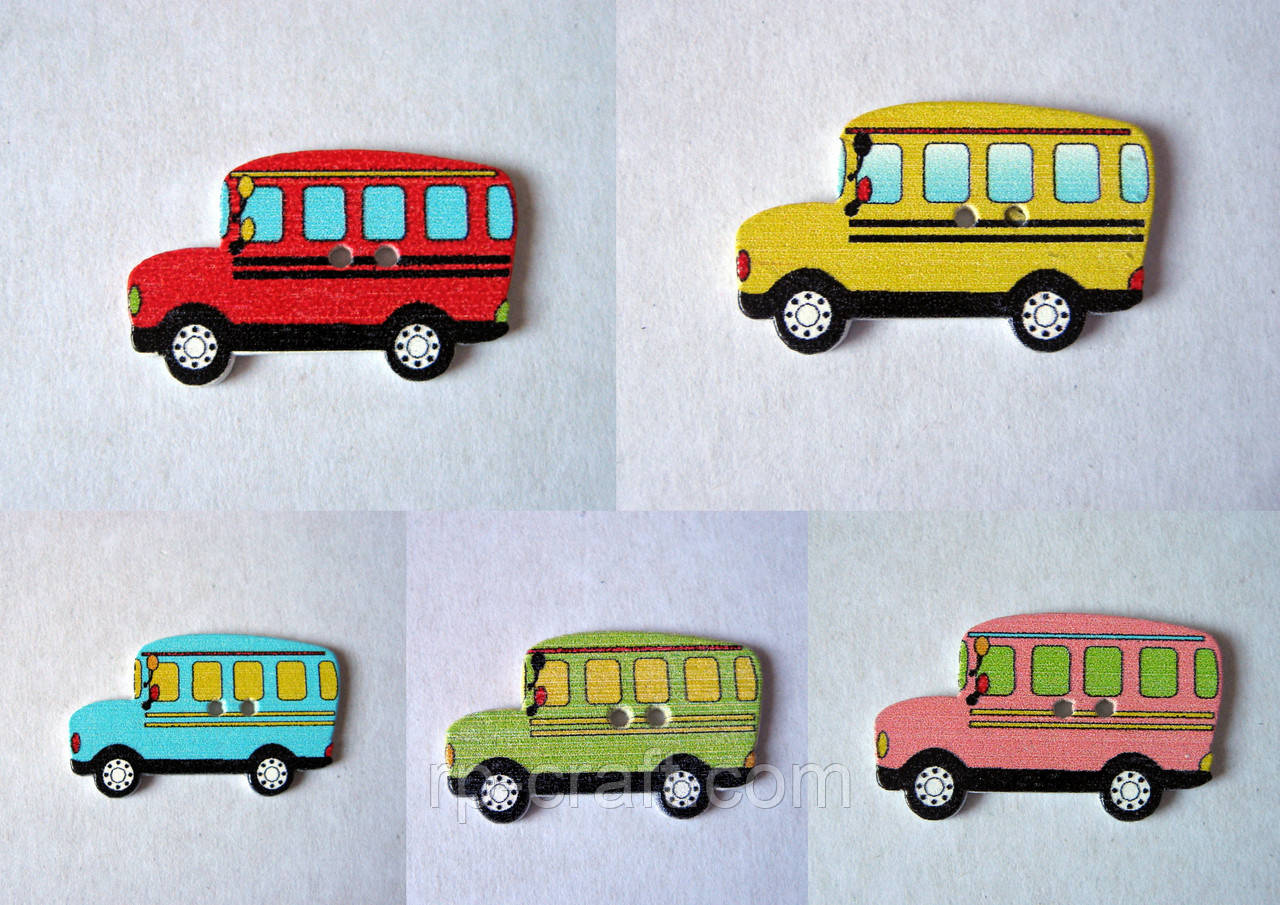 Гудзик дерев'яний, декоративний.  Автобус, 18х30 мм, фото 1