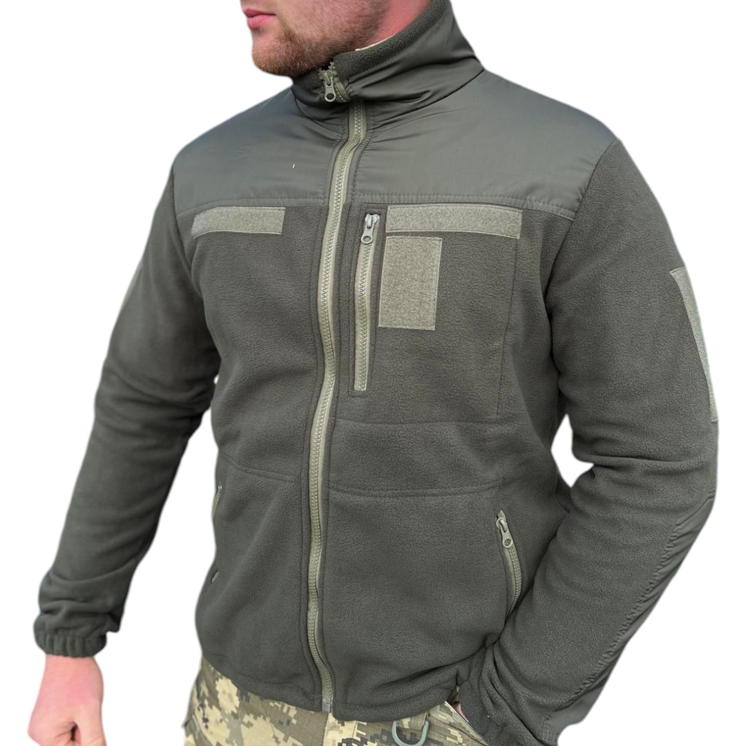 Флісова кофта тактична "ГРІЗЛІ" з накладками олива, фото 1