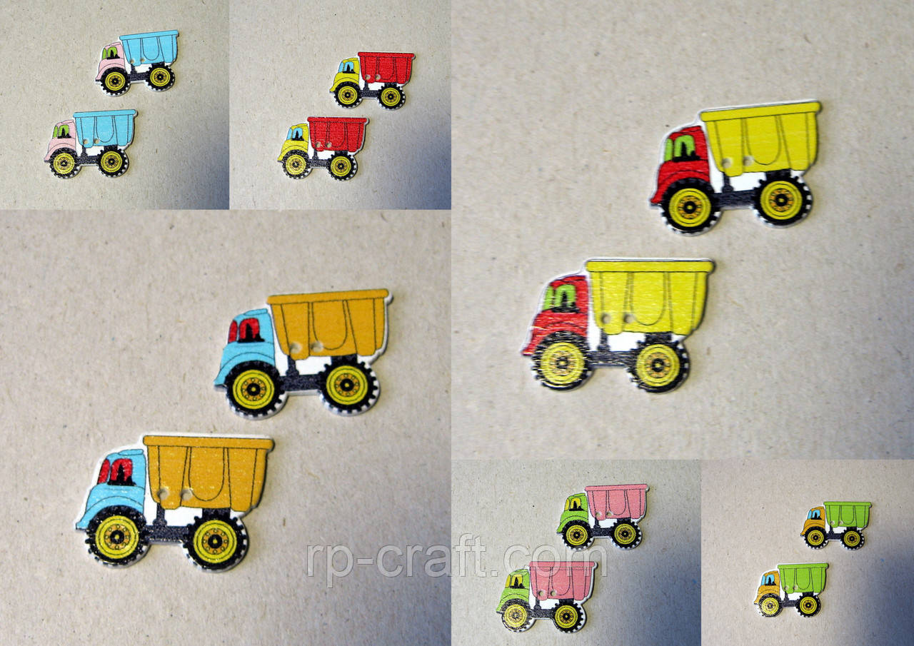 Гудзик дерев'яний, декоративний.  Самосвал, 22х30 мм, фото 1