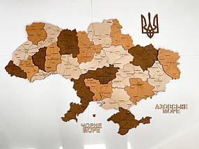 Багатошарова дерев'яна мапа України у світлих коричневих відтінках, фото 5