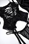 Комплект сексуальної жіночої білизни чорний корсет наручники стринги XL We Love, фото 5