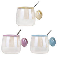 Керамічна чашка "Tender heart" 400 мл, з кришкою та ложечкою, 3 дизайни