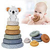 Розвиваючий силіконовий набір: 6 кубиків + пірамідка коала, для дітей, сенсорні, іграшка на рік, фото 7