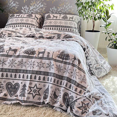 Постільна білизна новорічна байка фланель Deer Grey