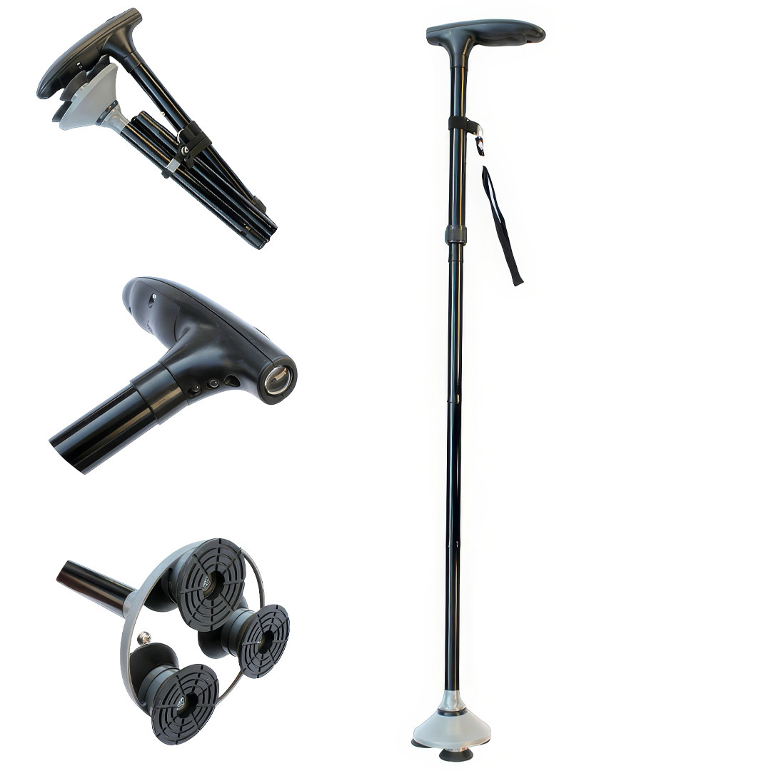 Складна телескопічна тростина-паличка 83-95 см з ліхтариком і нековзною потрійною підставкою Trusty Cane, фото 1