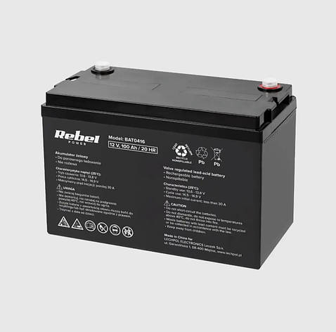 Акумуляторна батарея для ДБЖ та інверторів Rebel 12 V 100 А·год (BAT0416), фото 1