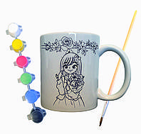 Набір для творчості кружка розмальовка "Дівчина з квітами" 330 мл біла