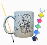 Набір для творчості кружка розмальовка "Повітряна куля" 330 мл біла, фото 2