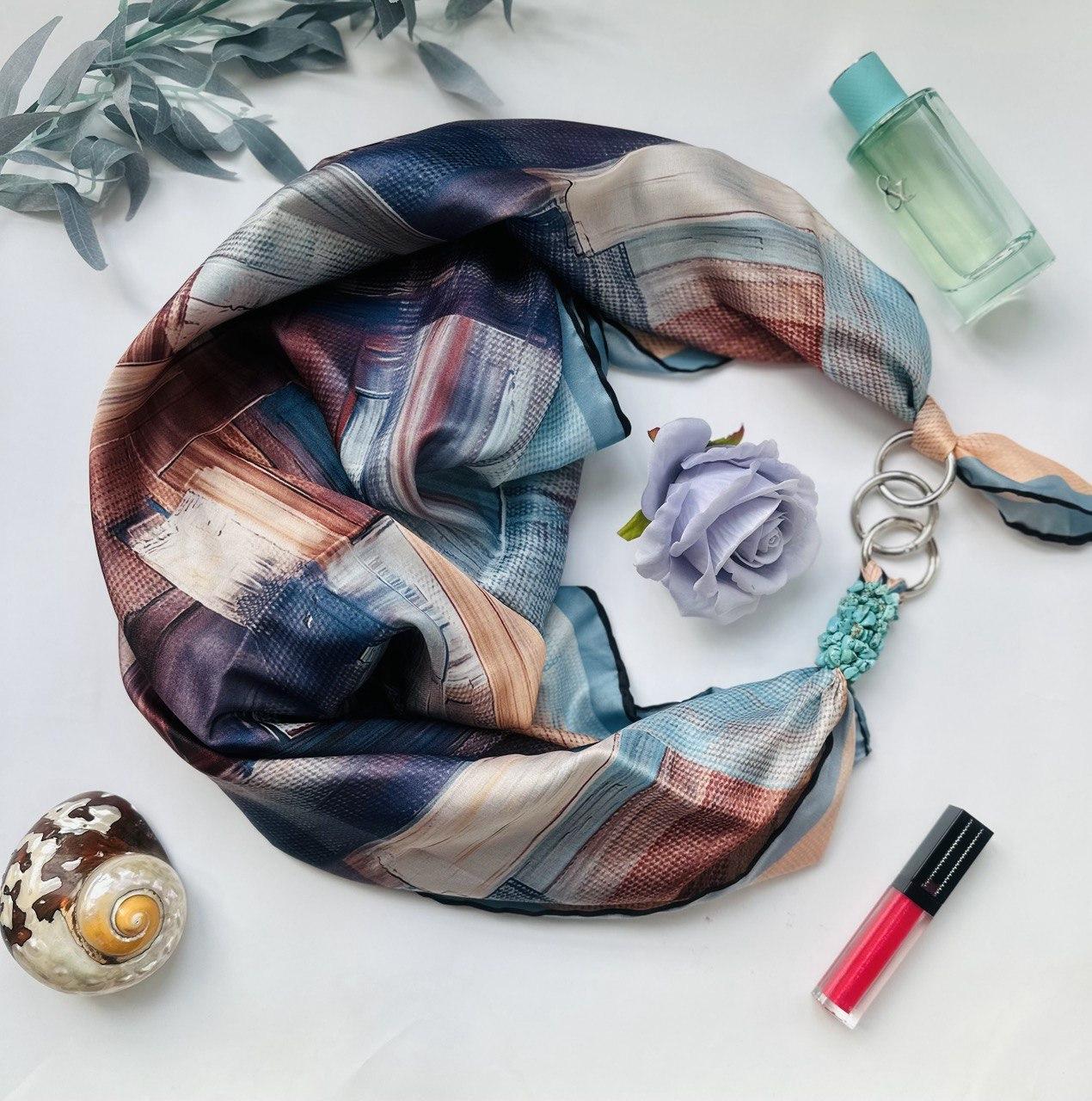 Дизайнерський шифоновий хустка "Алмазне небо" від бренда My Scarf, прикрашений натуральним каменем бірюза