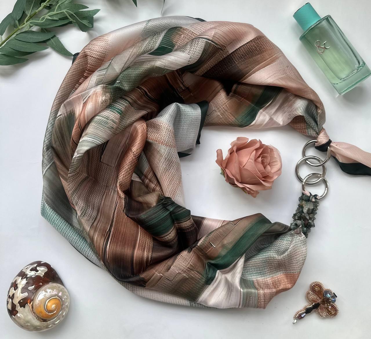 Дизайнерський шифоновий хустка "Лісова казка" від бренда My Scarf, прикрашений натуральним каменем яшма, фото 1