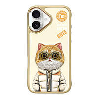 Чохол TPU+PC Nimmy 3D with Metal Buttons для iPhone 16 Колір Cat Khaki florentia