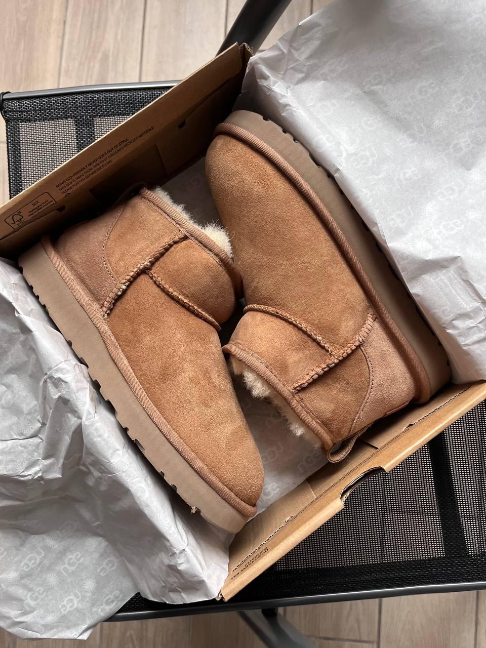UGG Ultra Mini Chestnut 38 Уги жіночі короткі натуральний замш на хутрі, фото 1