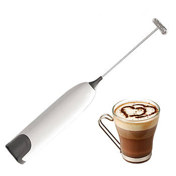 Електричний капучинатор для молока, на батарейках, Milk Frother, Білий / Спінювач для молока і вершків