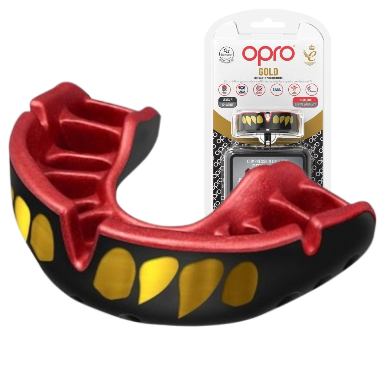 Капа OPRO Gold доросла (вік 11+) JAWS Black/Red (art.102504011)