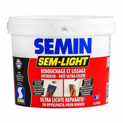 Шпаклівка SEMIN SEM-LIGHT ремонтна надлегка безусадна (екстрабіла), 5 л, фото 1
