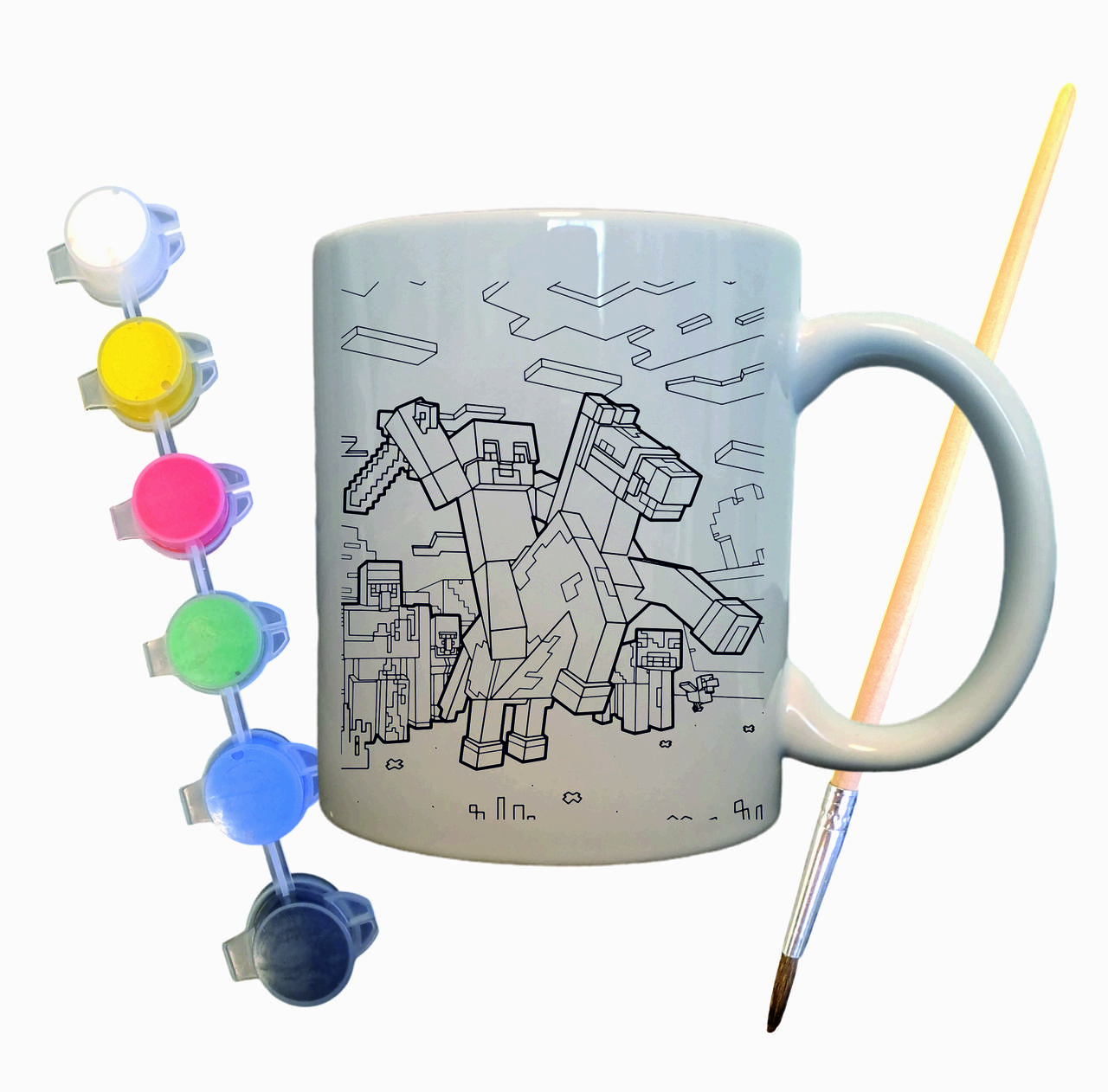 Набір для творчості кружка розмальовка "Моб із улюбленої гри" 330 мл біла, фото 1