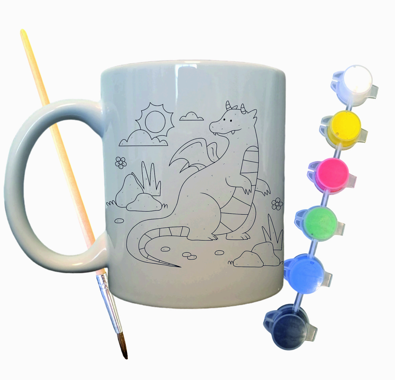 Набір для творчості кружка розмальовка Казковий Дракон 330 мл біла, фото 1