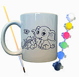 Набір для творчості кружка розмальовка Слоненя 330 мл біла, фото 2