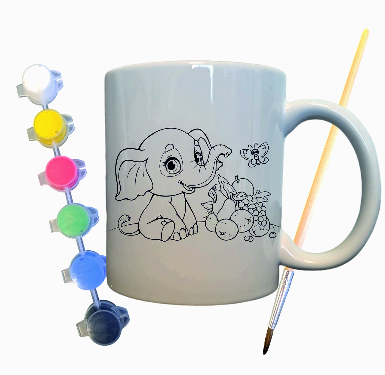 Набір для творчості кружка розмальовка Слоненя 330 мл біла, фото 1