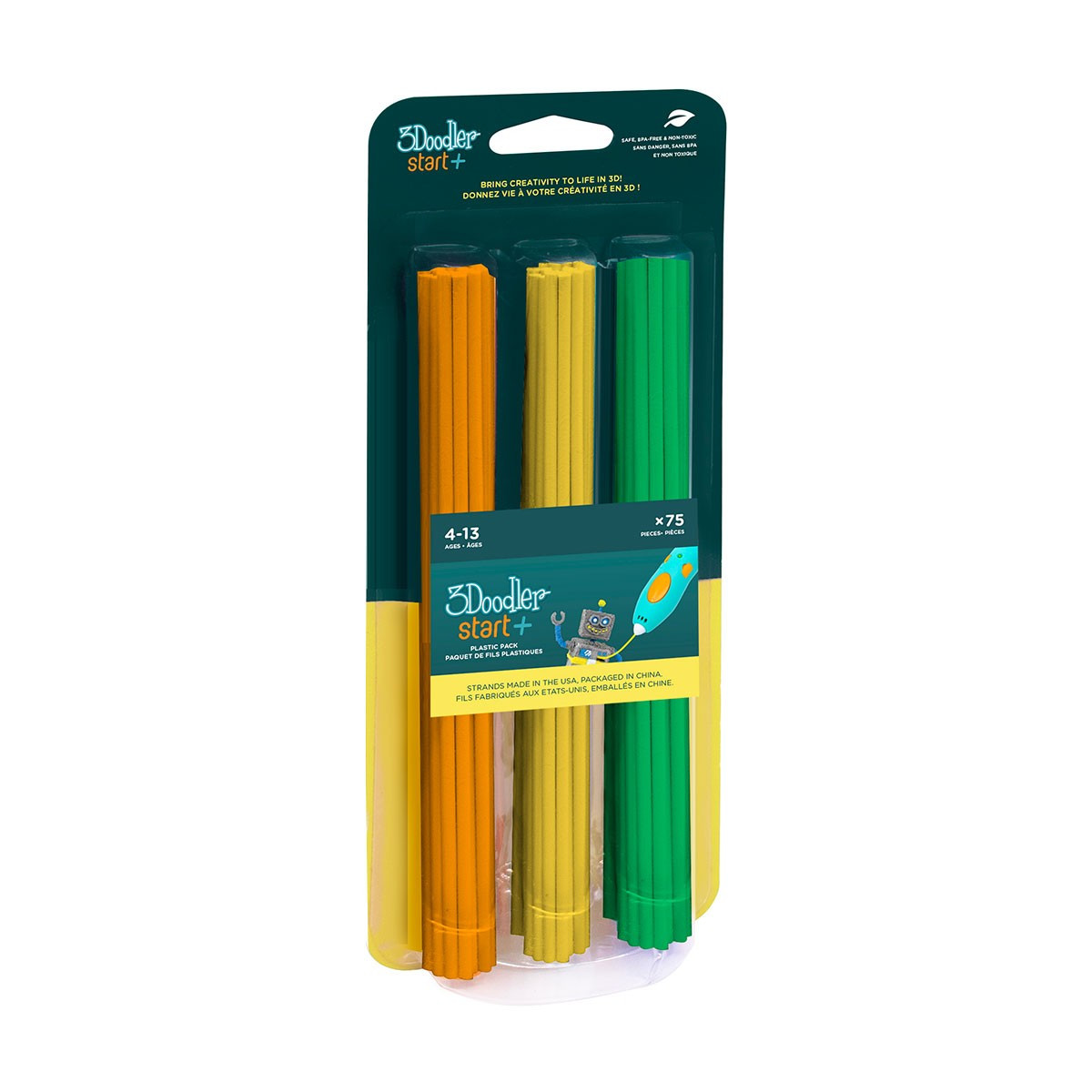 Набір стрижнів для 3D-ручки 3Doodler Start — МІКС (75 шт.: жовтогарячий, жовтий, зелений