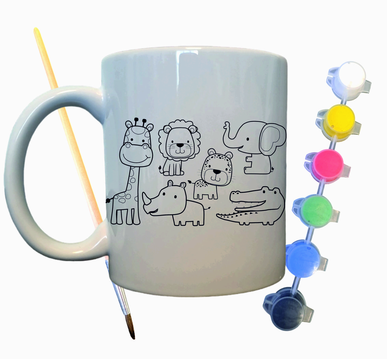 Набір для творчості кружка розмальовка "Веселі Звірятка" 330 мл біла, фото 1