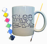 Набір для творчості кружка розмальовка "Веселі Звірятка" 330 мл біла, фото 2